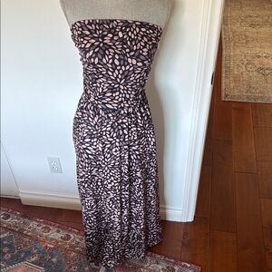 Black and Tan Strapless Maxi Dress with pockets.  Elasticized waist.
